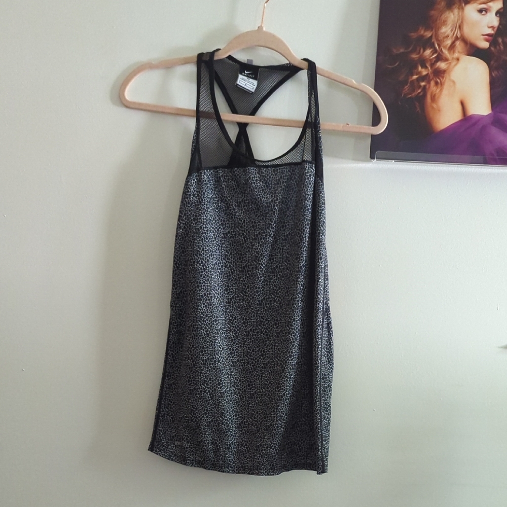 Nike Black Dri-FIT Tank Top Side Large Black And Gray Racerback